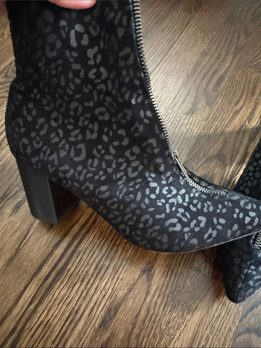 Coconuts by Matisse Black Patterned Ankle Booties with Front Zip